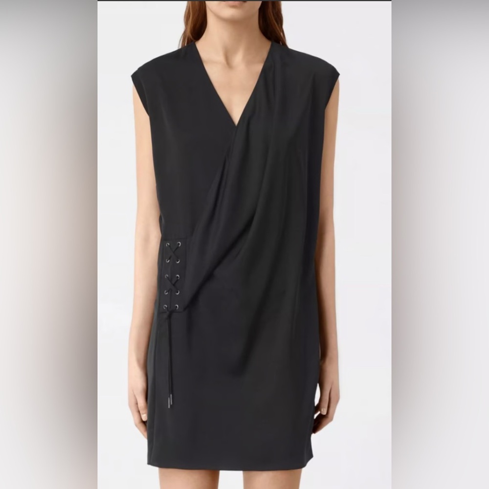 AllSaints‎ Aures Black Front Lace Up Mini Dress, Size 2